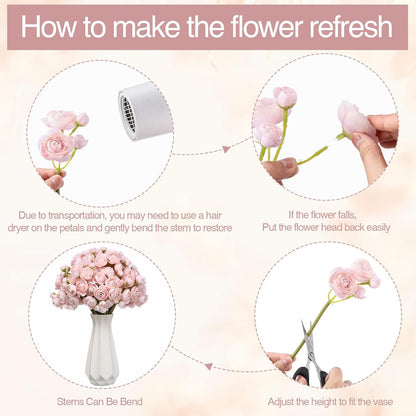 48 Pcs Ranunculus Artificial Flower,Real to Lifelike Peonies Artificial Flower Silk Faux DIY Bouquet for Wedding Bridal Shower Valentine Centerpieces Arrangements Home Decorations(White)