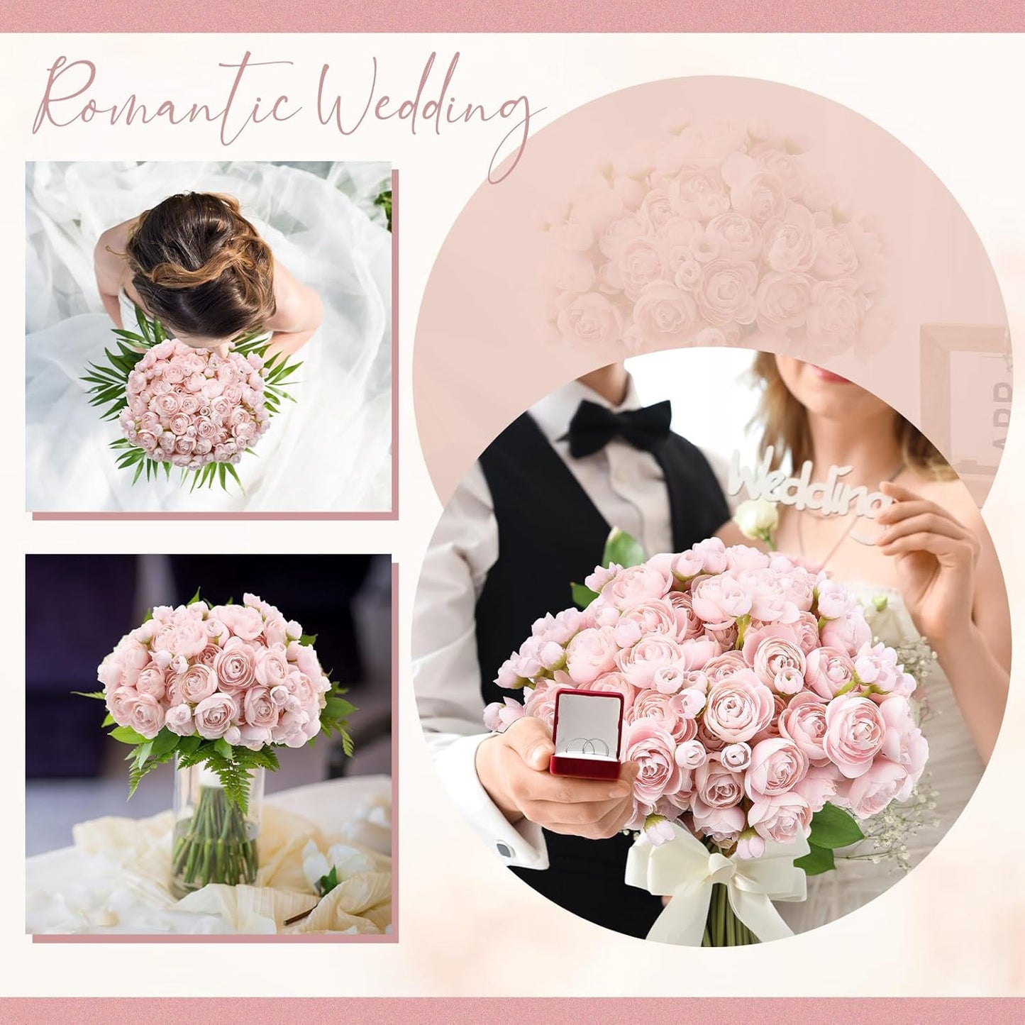 48 Pcs Ranunculus Artificial Flower,Real to Lifelike Peonies Artificial Flower Silk Faux DIY Bouquet for Wedding Bridal Shower Valentine Centerpieces Arrangements Home Decorations(White)