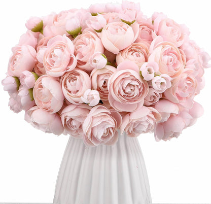 48 Pcs Ranunculus Artificial Flower,Real to Lifelike Peonies Artificial Flower Silk Faux DIY Bouquet for Wedding Bridal Shower Valentine Centerpieces Arrangements Home Decorations(White)