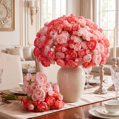 48 Pcs Ranunculus Artificial Flower,Real to Lifelike Peonies Artificial Flower Silk Faux DIY Bouquet for Wedding Bridal Shower Valentine Centerpieces Arrangements Home Decorations(White)