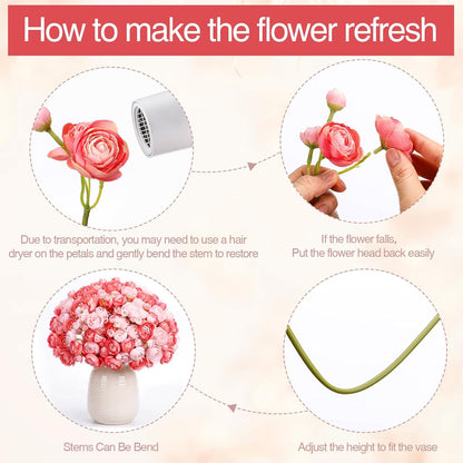 48 Pcs Ranunculus Artificial Flower,Real to Lifelike Peonies Artificial Flower Silk Faux DIY Bouquet for Wedding Bridal Shower Valentine Centerpieces Arrangements Home Decorations(White)