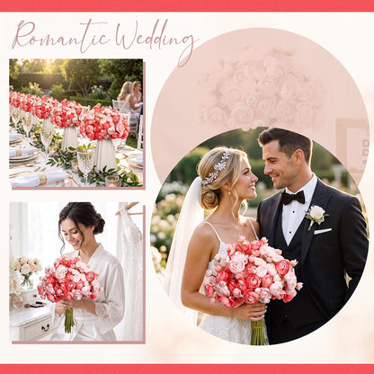 48 Pcs Ranunculus Artificial Flower,Real to Lifelike Peonies Artificial Flower Silk Faux DIY Bouquet for Wedding Bridal Shower Valentine Centerpieces Arrangements Home Decorations(White)