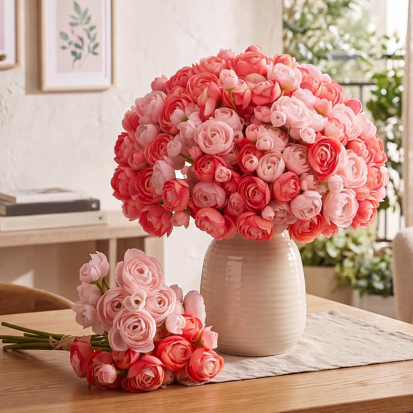 48 Pcs Ranunculus Artificial Flower,Real to Lifelike Peonies Artificial Flower Silk Faux DIY Bouquet for Wedding Bridal Shower Valentine Centerpieces Arrangements Home Decorations(White)