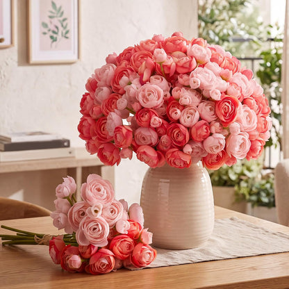 48 Pcs Ranunculus Artificial Flower,Real to Lifelike Peonies Artificial Flower Silk Faux DIY Bouquet for Wedding Bridal Shower Valentine Centerpieces Arrangements Home Decorations(White)