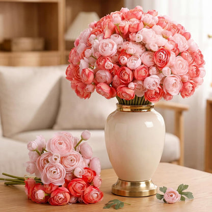48 Pcs Ranunculus Artificial Flower,Real to Lifelike Peonies Artificial Flower Silk Faux DIY Bouquet for Wedding Bridal Shower Valentine Centerpieces Arrangements Home Decorations(White)