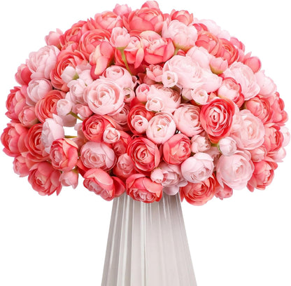 48 Pcs Ranunculus Artificial Flower,Real to Lifelike Peonies Artificial Flower Silk Faux DIY Bouquet for Wedding Bridal Shower Valentine Centerpieces Arrangements Home Decorations(White)