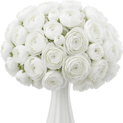 48 Pcs Ranunculus Artificial Flower,Real to Lifelike Peonies Artificial Flower Silk Faux DIY Bouquet for Wedding Bridal Shower Valentine Centerpieces Arrangements Home Decorations(White)