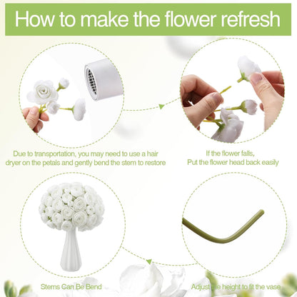 48 Pcs Ranunculus Artificial Flower,Real to Lifelike Peonies Artificial Flower Silk Faux DIY Bouquet for Wedding Bridal Shower Valentine Centerpieces Arrangements Home Decorations(White)