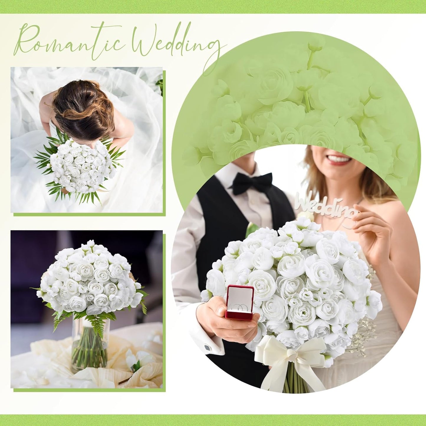 48 Pcs Ranunculus Artificial Flower,Real to Lifelike Peonies Artificial Flower Silk Faux DIY Bouquet for Wedding Bridal Shower Valentine Centerpieces Arrangements Home Decorations(White)