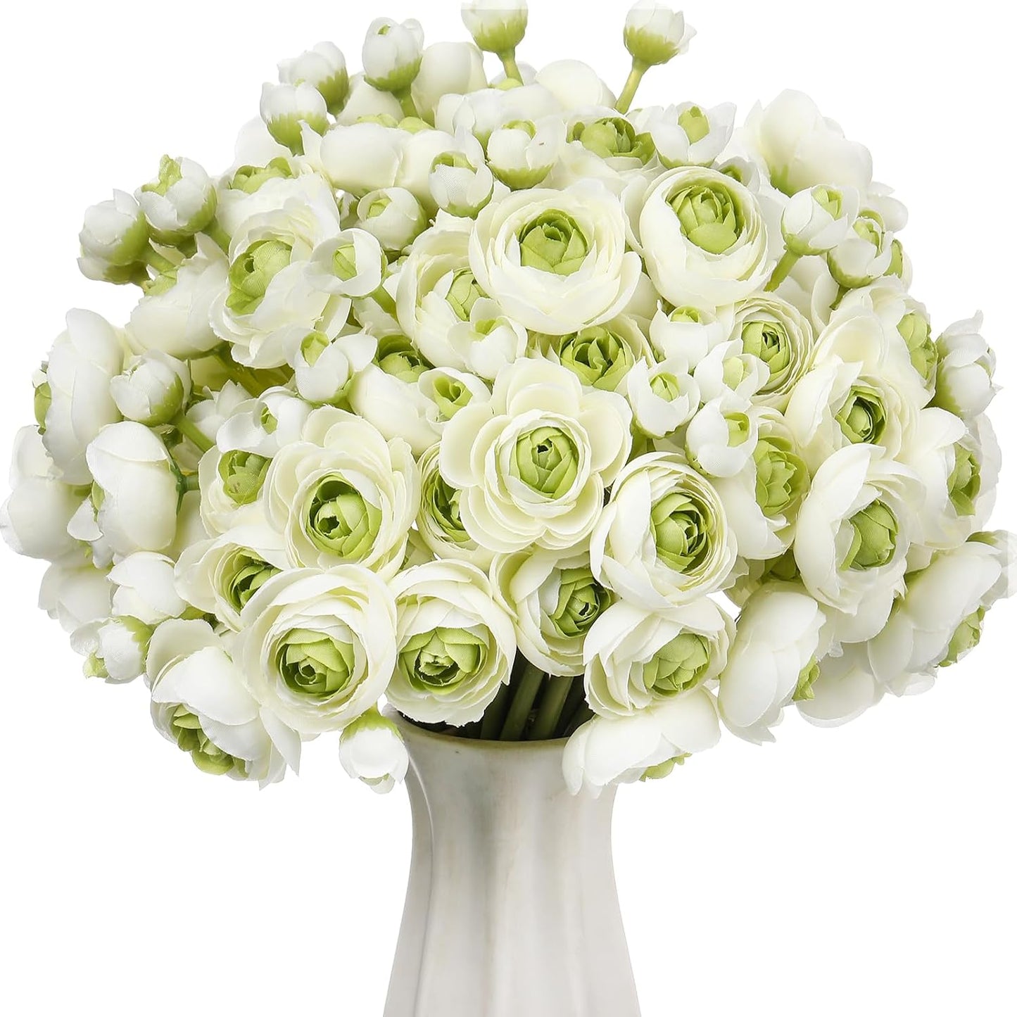 48 Pcs Ranunculus Artificial Flower,Real to Lifelike Peonies Artificial Flower Silk Faux DIY Bouquet for Wedding Bridal Shower Valentine Centerpieces Arrangements Home Decorations(White)