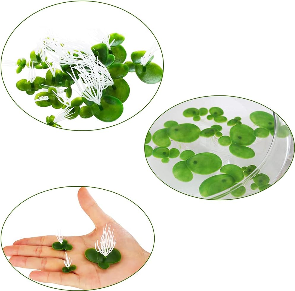 36pcs Mini Fake Duckweed, Artificial Floating Duckweed, Plastic Aquarium Simulation Floating Plants for Fish Tank Aquariums Decor,W1xH2