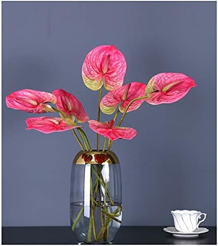 6 PCS 27" Simulation Large Artificial Anthurium Lily Flowers Permanent Flower for Home Decoration Bouquet and Green Leaf， Wedding Festival Decoration Flower Arrangement (Pink)