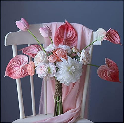 6 PCS 27" Simulation Large Artificial Anthurium Lily Flowers Permanent Flower for Home Decoration Bouquet and Green Leaf， Wedding Festival Decoration Flower Arrangement (Pink)
