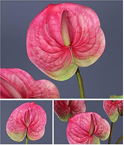 6 PCS 27" Simulation Large Artificial Anthurium Lily Flowers Permanent Flower for Home Decoration Bouquet and Green Leaf， Wedding Festival Decoration Flower Arrangement (Pink)