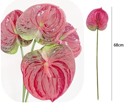 6 PCS 27" Simulation Large Artificial Anthurium Lily Flowers Permanent Flower for Home Decoration Bouquet and Green Leaf， Wedding Festival Decoration Flower Arrangement (Pink)
