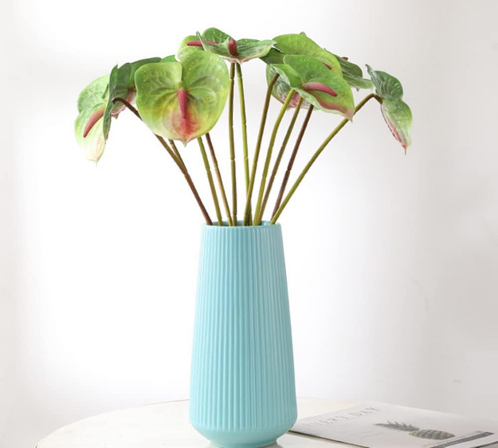 6 PCS 27" Simulation Large Artificial Anthurium Lily Flowers Permanent Flower for Home Decoration Bouquet and Green Leaf， Wedding Festival Decoration Flower Arrangement (Pink)