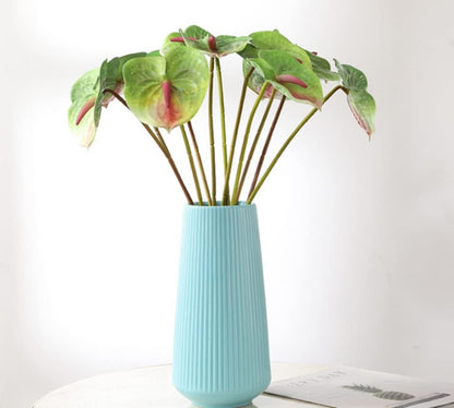 6 PCS 27" Simulation Large Artificial Anthurium Lily Flowers Permanent Flower for Home Decoration Bouquet and Green Leaf， Wedding Festival Decoration Flower Arrangement (Pink)