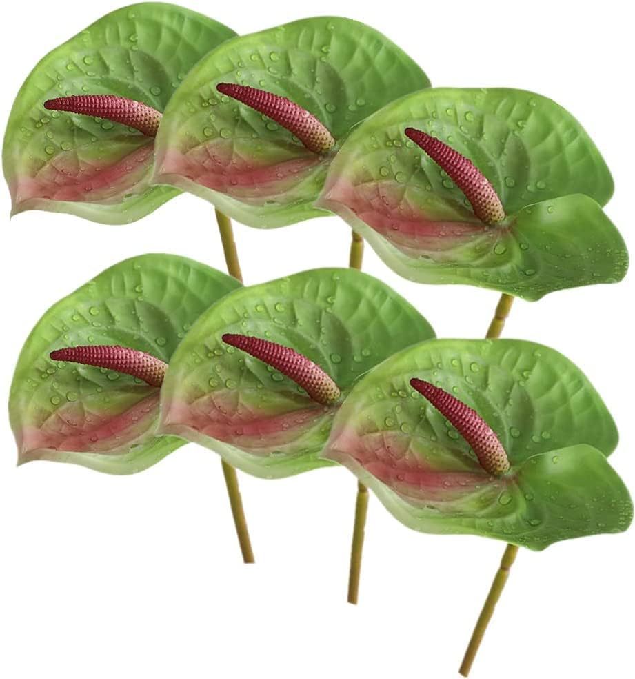 6 PCS 27" Simulation Large Artificial Anthurium Lily Flowers Permanent Flower for Home Decoration Bouquet and Green Leaf， Wedding Festival Decoration Flower Arrangement (Pink)