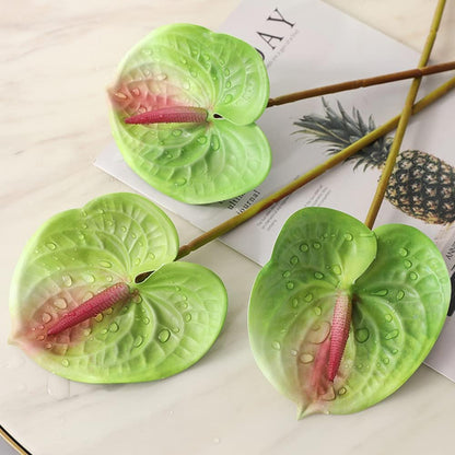 6 PCS 27" Simulation Large Artificial Anthurium Lily Flowers Permanent Flower for Home Decoration Bouquet and Green Leaf， Wedding Festival Decoration Flower Arrangement (Pink)