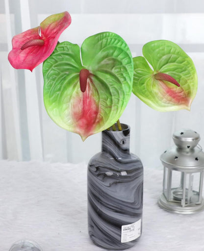 6 PCS 27" Simulation Large Artificial Anthurium Lily Flowers Permanent Flower for Home Decoration Bouquet and Green Leaf， Wedding Festival Decoration Flower Arrangement (Pink)
