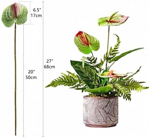 6 PCS 27" Simulation Large Artificial Anthurium Lily Flowers Permanent Flower for Home Decoration Bouquet and Green Leaf， Wedding Festival Decoration Flower Arrangement (Pink)