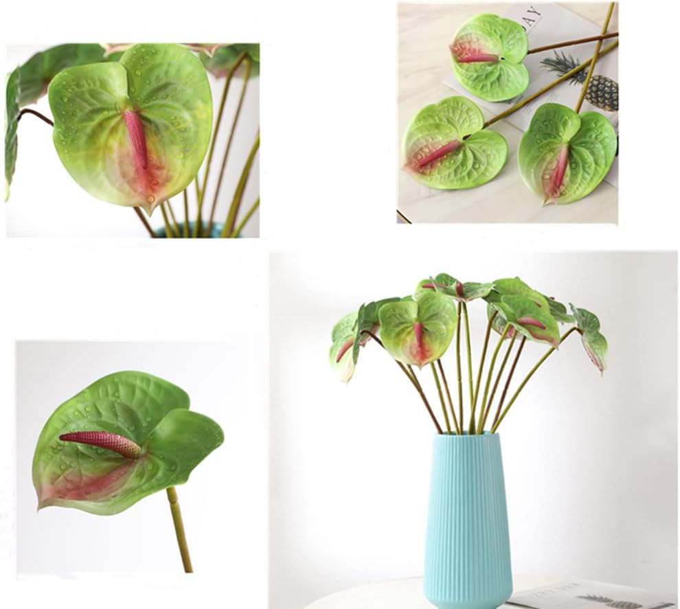 6 PCS 27" Simulation Large Artificial Anthurium Lily Flowers Permanent Flower for Home Decoration Bouquet and Green Leaf， Wedding Festival Decoration Flower Arrangement (Pink)