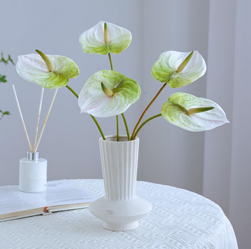 6 PCS 27" Simulation Large Artificial Anthurium Lily Flowers Permanent Flower for Home Decoration Bouquet and Green Leaf， Wedding Festival Decoration Flower Arrangement (Pink)