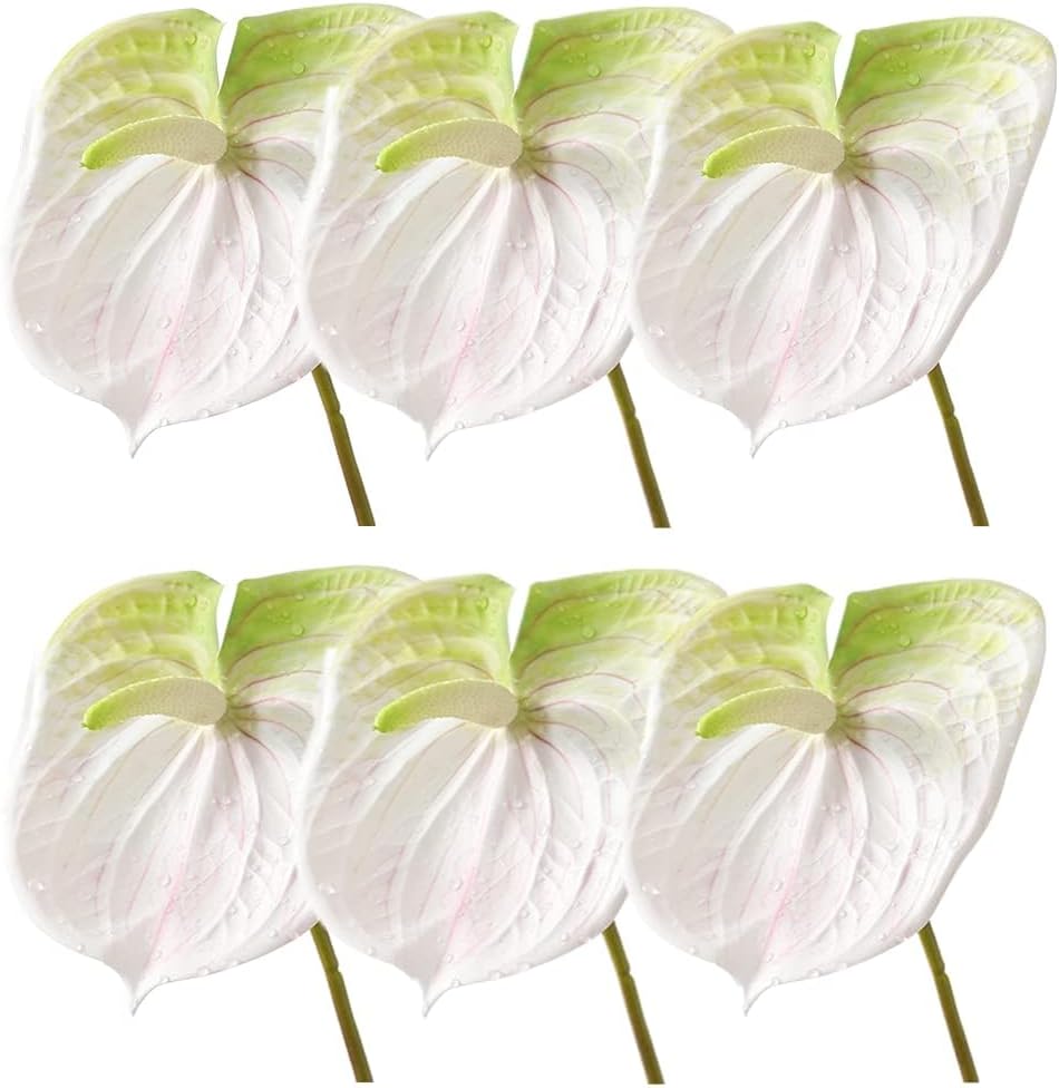 6 PCS 27" Simulation Large Artificial Anthurium Lily Flowers Permanent Flower for Home Decoration Bouquet and Green Leaf， Wedding Festival Decoration Flower Arrangement (Pink)