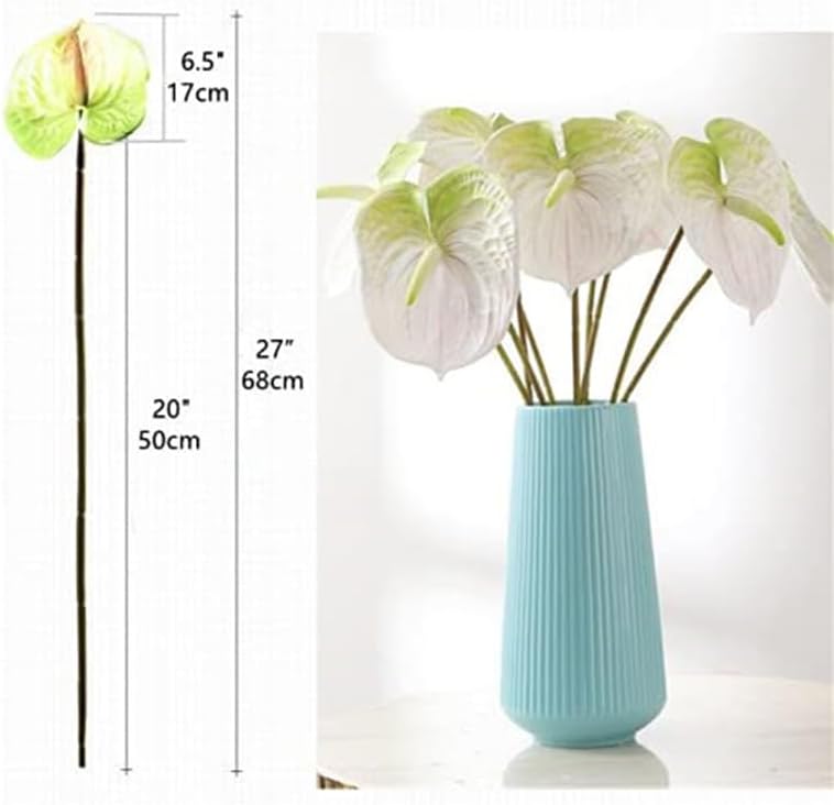 6 PCS 27" Simulation Large Artificial Anthurium Lily Flowers Permanent Flower for Home Decoration Bouquet and Green Leaf， Wedding Festival Decoration Flower Arrangement (Pink)
