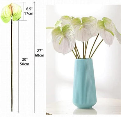 6 PCS 27" Simulation Large Artificial Anthurium Lily Flowers Permanent Flower for Home Decoration Bouquet and Green Leaf， Wedding Festival Decoration Flower Arrangement (Pink)