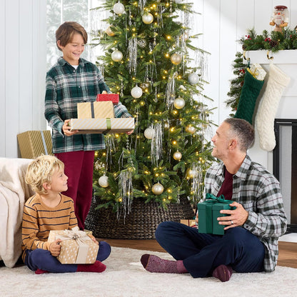 Full Aspen Christmas Tree, 6ft Pre-lit Realistic Noble Fir w/ 450 Glowing Micro LED Lights, 2-in-1 White & Multicolor
