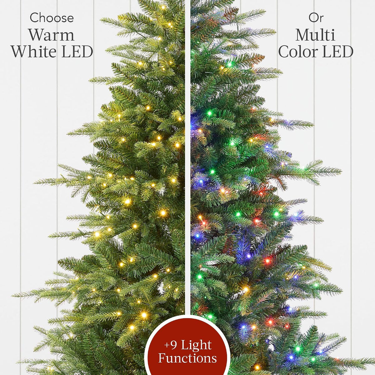 Full Aspen Christmas Tree, 6ft Pre-lit Realistic Noble Fir w/ 450 Glowing Micro LED Lights, 2-in-1 White & Multicolor
