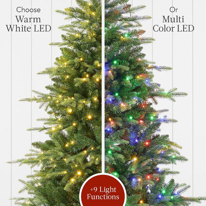 Full Aspen Christmas Tree, 6ft Pre-lit Realistic Noble Fir w/ 450 Glowing Micro LED Lights, 2-in-1 White & Multicolor
