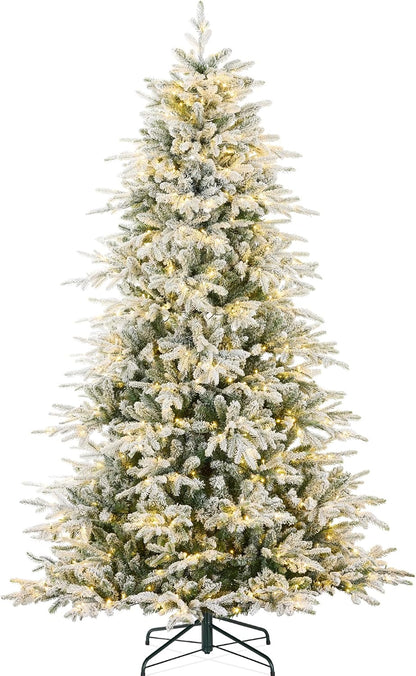 Full Aspen Christmas Tree, 6ft Pre-lit Realistic Noble Fir w/ 450 Glowing Micro LED Lights, 2-in-1 White & Multicolor