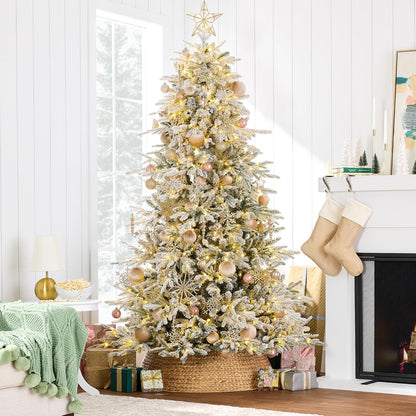 Full Aspen Christmas Tree, 6ft Pre-lit Realistic Noble Fir w/ 450 Glowing Micro LED Lights, 2-in-1 White & Multicolor
