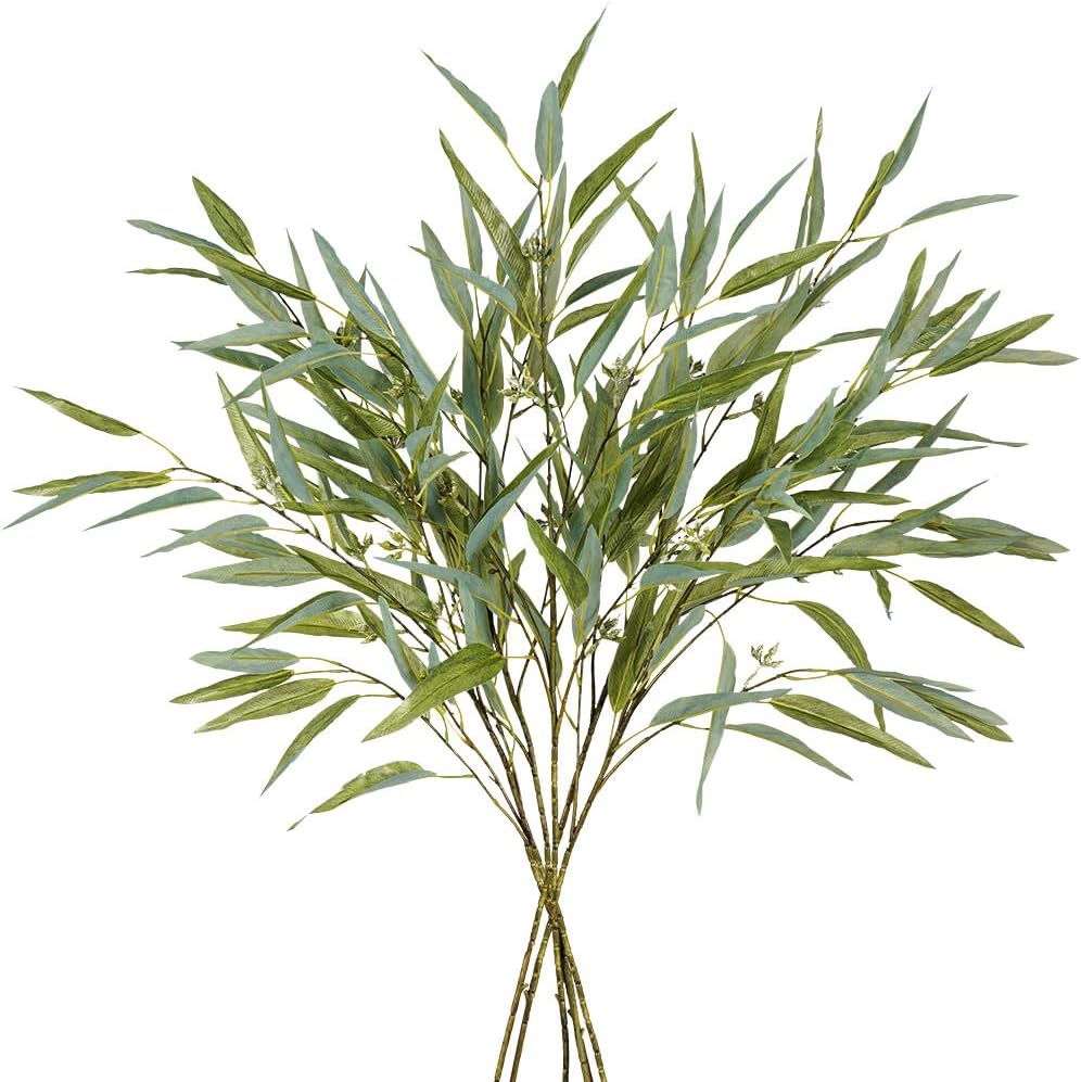 Artificial Plants,6PCS 39" Green Eucalyptus Faux Branches for Vase,Faux Greenery Stems Artificial Plants for Shop Garden Office Home Décor (6, Green Eucalyptus)