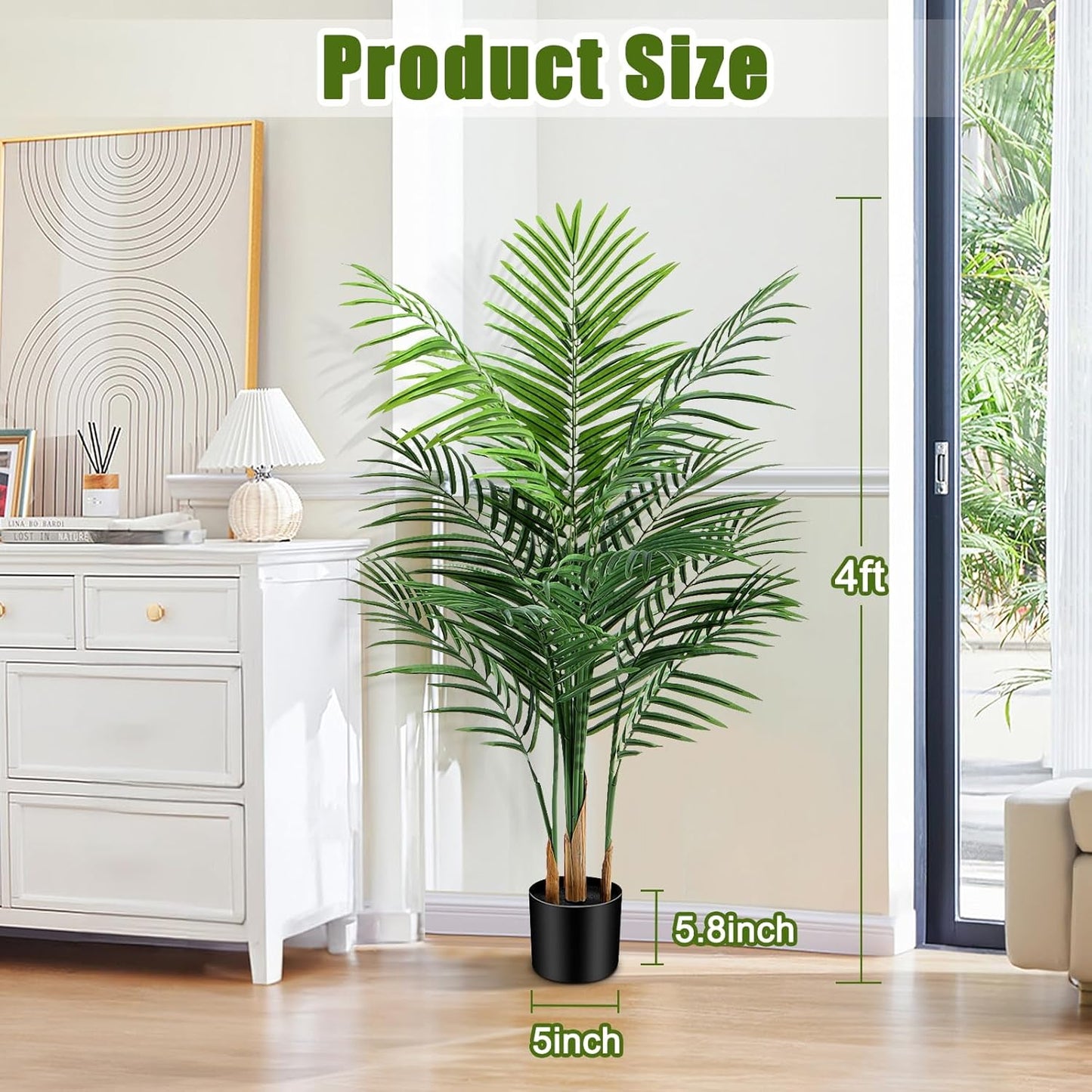 Artificial Palm Tree Outdoor 6ft, Large Fake Tropical Areca Palm Tree with 18 Trunks, Tall Faux Floor Plants for Indoor Outdoor-Living Rooms, Offices, Bedroom Home Decor