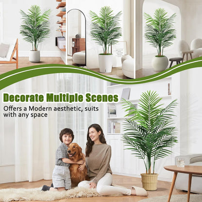 Artificial Palm Tree Outdoor 6ft, Large Fake Tropical Areca Palm Tree with 18 Trunks, Tall Faux Floor Plants for Indoor Outdoor-Living Rooms, Offices, Bedroom Home Decor