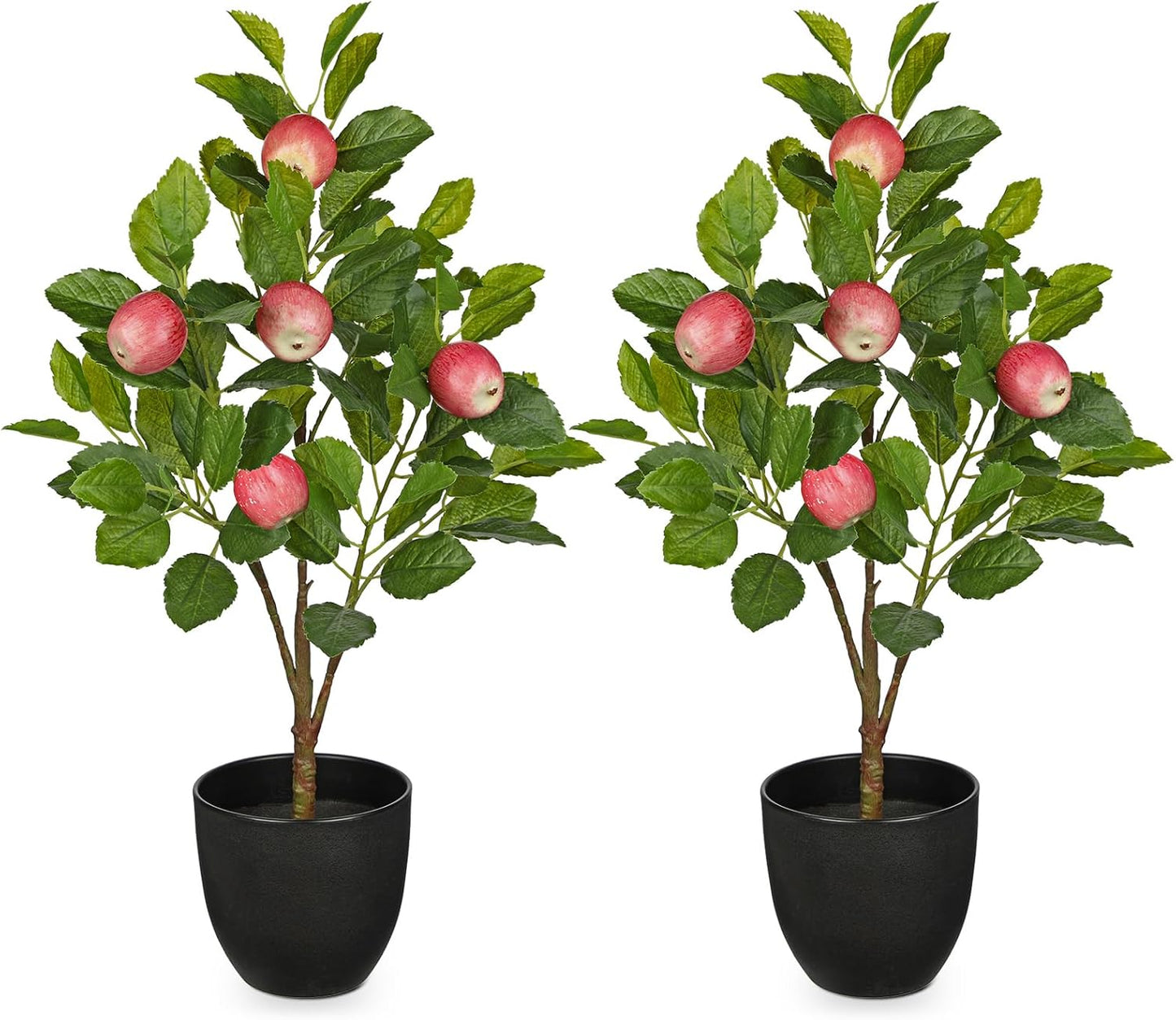 2Ft Artificial Peach Trees, 2 Packs Large Artificial Plants Indoor with Black Pots Faux Potted Trees Fake Floor Plants Peach Decorations for Home Living Room Office, Bedroom Table, Desk