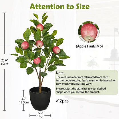 2Ft Artificial Peach Trees, 2 Packs Large Artificial Plants Indoor with Black Pots Faux Potted Trees Fake Floor Plants Peach Decorations for Home Living Room Office, Bedroom Table, Desk