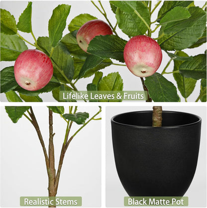 2Ft Artificial Peach Trees, 2 Packs Large Artificial Plants Indoor with Black Pots Faux Potted Trees Fake Floor Plants Peach Decorations for Home Living Room Office, Bedroom Table, Desk