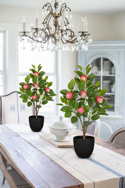 2Ft Artificial Peach Trees, 2 Packs Large Artificial Plants Indoor with Black Pots Faux Potted Trees Fake Floor Plants Peach Decorations for Home Living Room Office, Bedroom Table, Desk