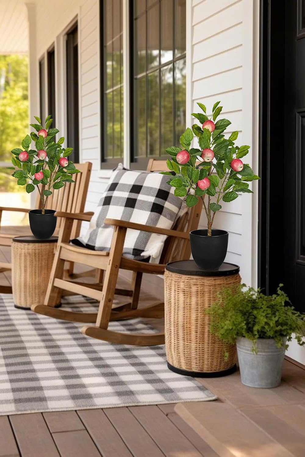 2Ft Artificial Peach Trees, 2 Packs Large Artificial Plants Indoor with Black Pots Faux Potted Trees Fake Floor Plants Peach Decorations for Home Living Room Office, Bedroom Table, Desk
