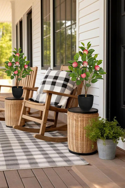 2Ft Artificial Peach Trees, 2 Packs Large Artificial Plants Indoor with Black Pots Faux Potted Trees Fake Floor Plants Peach Decorations for Home Living Room Office, Bedroom Table, Desk