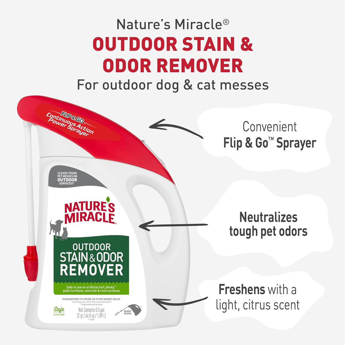 Outdoor Pet Stain & Odor Remover, 64 oz Flip & Go Sprayer
