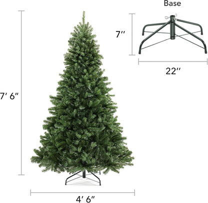 7.5FT Realistic Green Spruce Unlit Artificial Holiday Christmas Tree with Sturdy Metal Stand