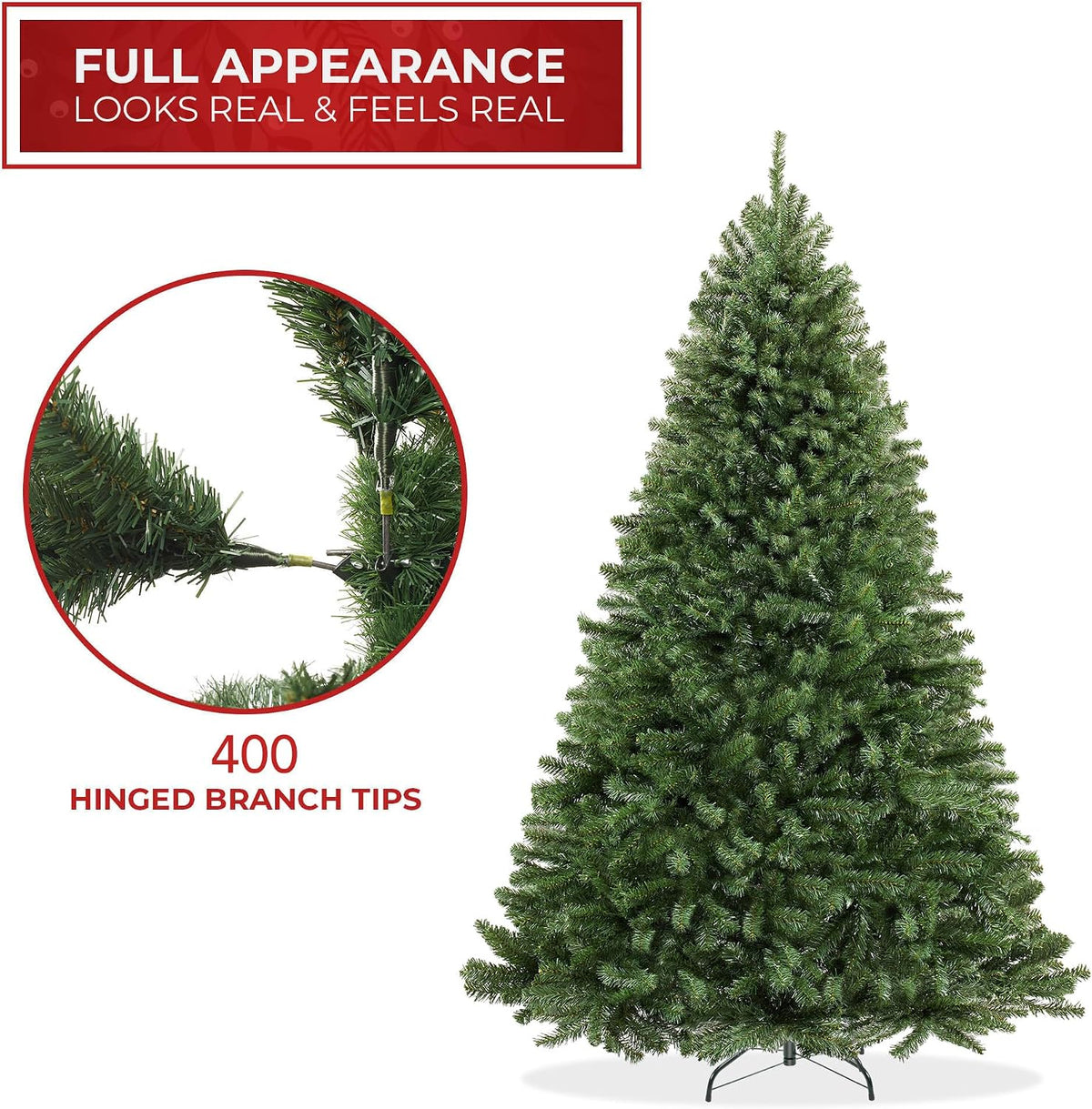 7.5FT Realistic Green Spruce Unlit Artificial Holiday Christmas Tree with Sturdy Metal Stand