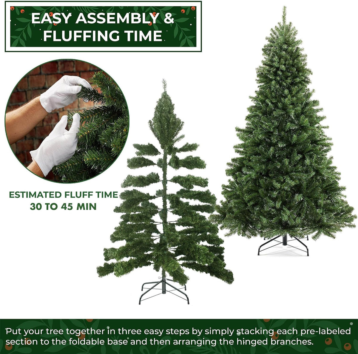 7.5FT Realistic Green Spruce Unlit Artificial Holiday Christmas Tree with Sturdy Metal Stand