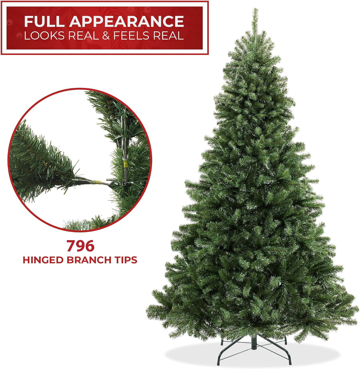 7.5FT Realistic Green Spruce Unlit Artificial Holiday Christmas Tree with Sturdy Metal Stand