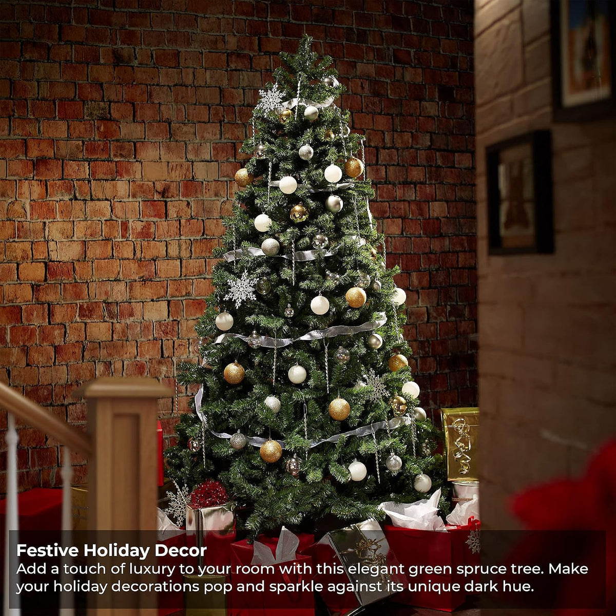 7.5FT Realistic Green Spruce Unlit Artificial Holiday Christmas Tree with Sturdy Metal Stand